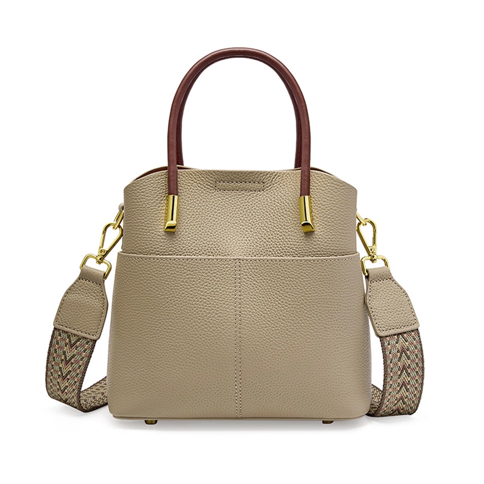 Bucket Bags for Women Genuine Leather Shoulder Purse Top-Handle Handbags Crossbody Bag with 2 Removable Straps