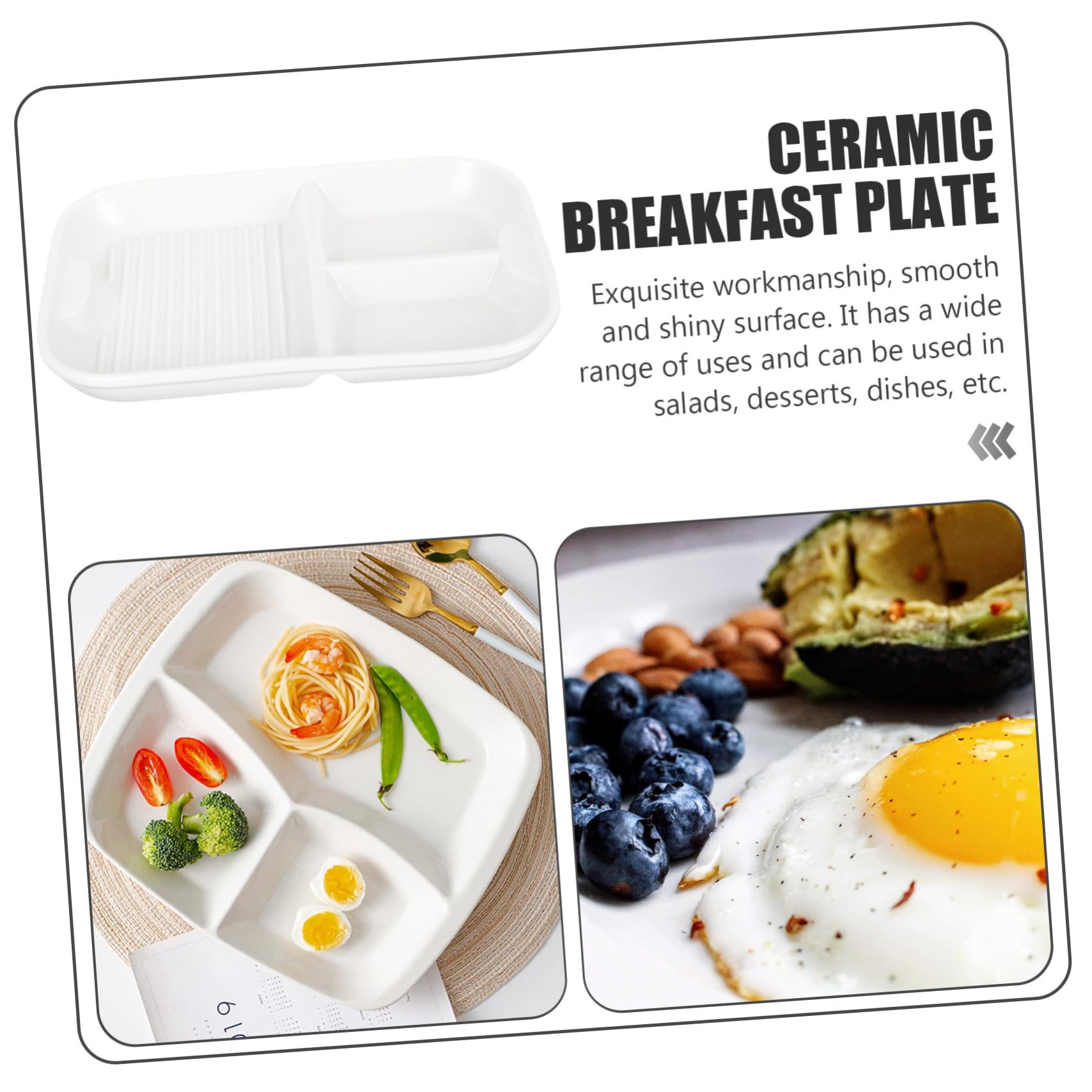 VICASKY Assiette Compartimentée Surface Lisse et Brillante 3 Compartiments en Céramique Blanche pour Servir Apéritifs Lors de Fêtes ou Bars