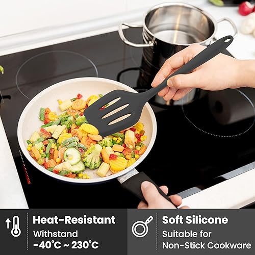 Miniatura 5 de Espátula ranurada para utensilios de cocina antiadherentes, resistente al calor, color negro