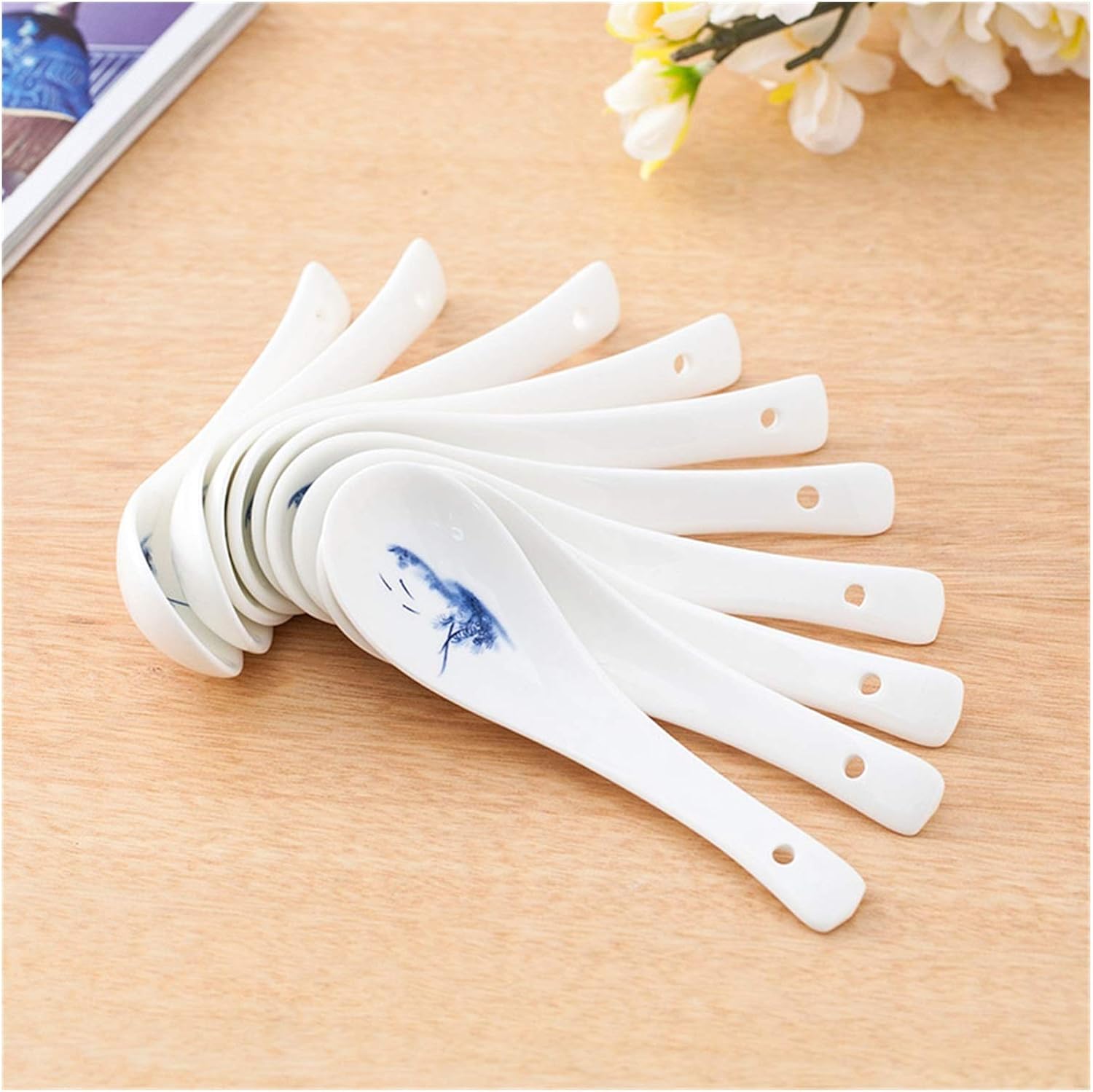 Coffee Tea Desserts Ceramic Spoon Soup Spoon Ceramic,Soup Spoons Bone China Small Spoon, Ceramic Spoon, Small Spoon, Chinese Blue and White Porc(OneColor)