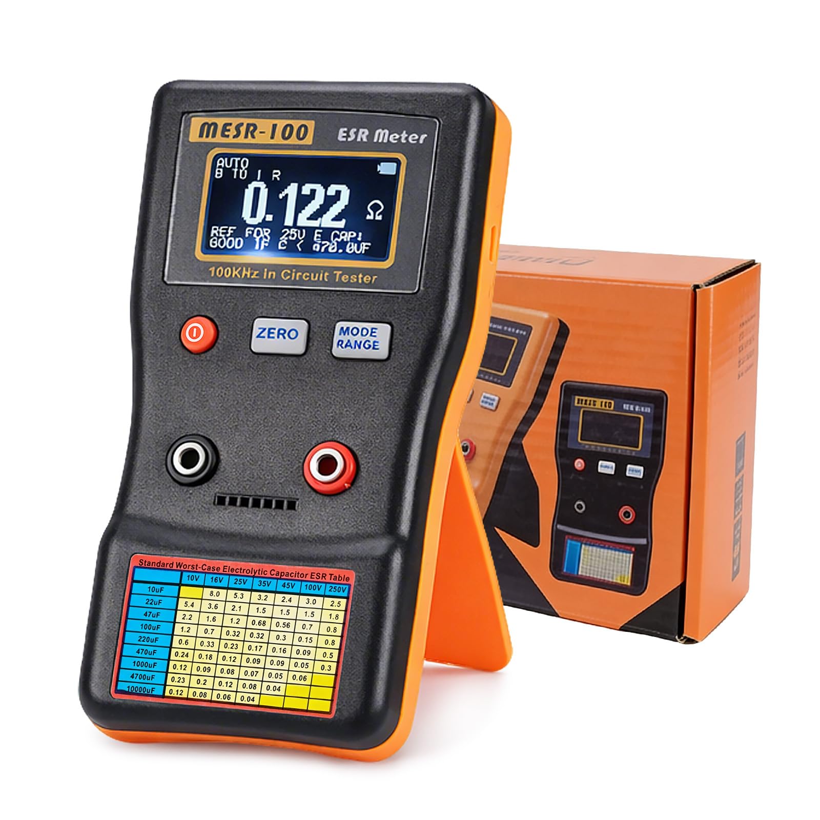 Testeur ESR à condensateur ESR 0,001 ~ 100,0 Ω, ESR 100 KHz onde sinusoïdale portable, condensateur LCD ESR, compteur de capacité pour réparation électronique