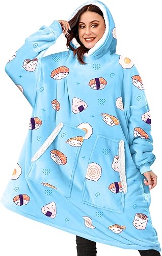 BINSUNS Manta con capucha de gran tamaño, microfibra suave y mullida y sherpa con bolsillo gigante, talla única para adultos, mujeres y hombres
