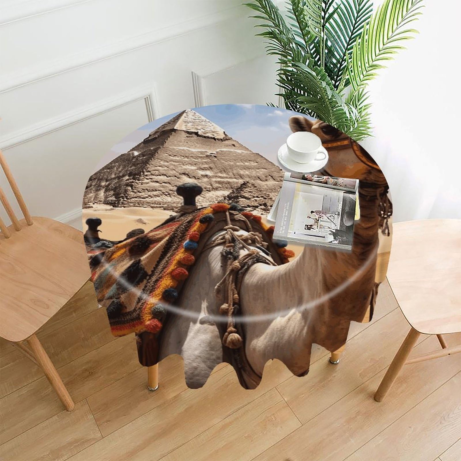 Camel Pyramid Tablecloth Exquisite Wrinkle Free Round Tablecloth Straight Edge Anti-Fade Premium Polyester Waterproof Folding Table Cover for Table Decoration