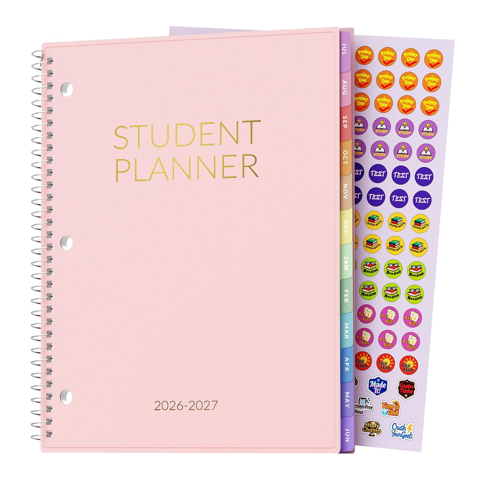 SUNEE Agenda scolastica 2026-2027, agenda scolastica media o superiore per accademico luglio 2026 - giugno 2027, 21,6 x 27,9 cm, con copertina impermeabile in PVC, perforato a 3 fori, segnalibro