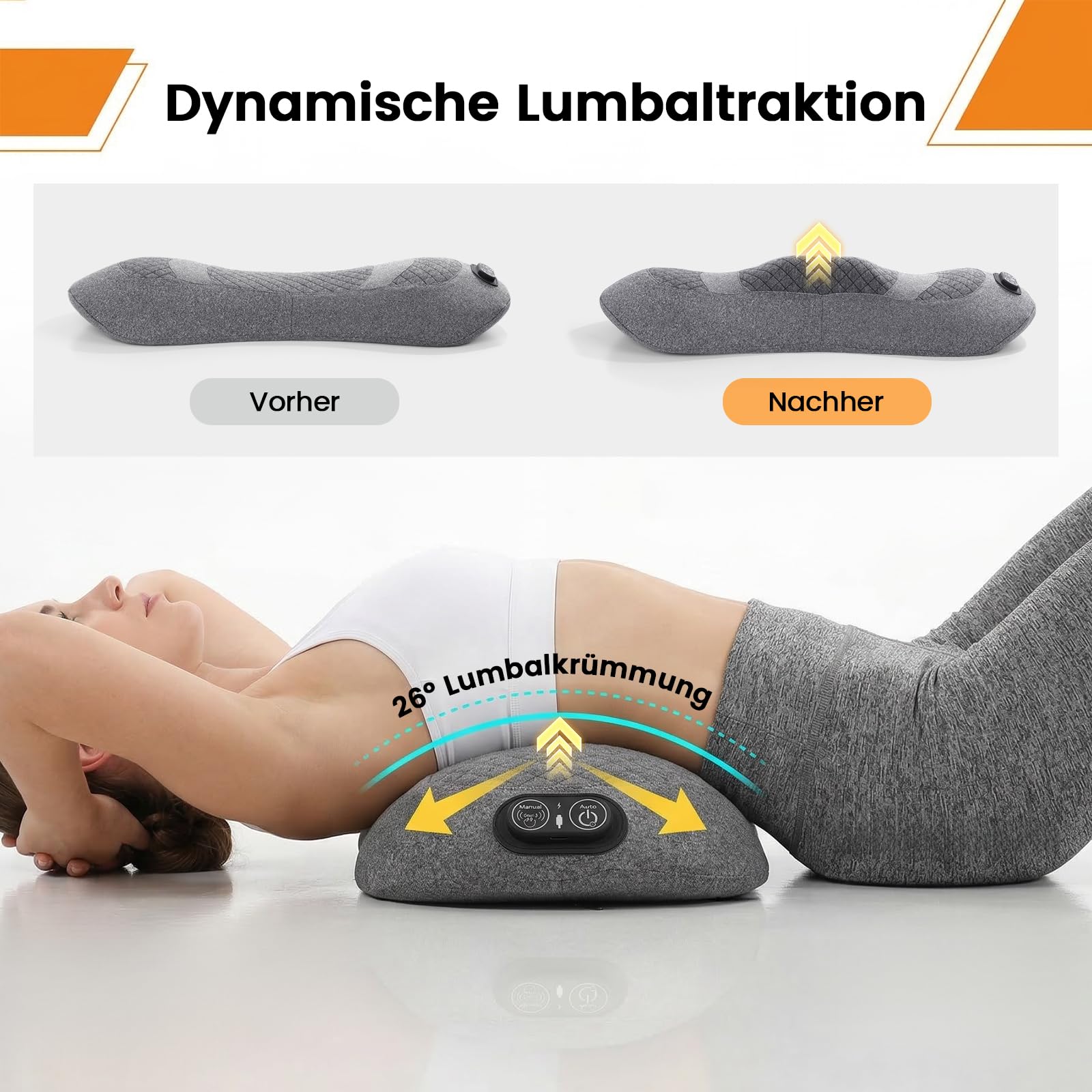 3-in-1 kabelloses Rückenmassagegerät für Rückenschmerzen | Wärme, Vibration & sanfte Traktion, geeignet für Ischias, nutzbar im Auto, Bett, Bürostuhl und auf Reisen