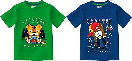 Cazo Boys Cotton Printed T-Shirt Combo Pack of 2 | Cartoon Graphic Tees | Soft &amp; Comfortable Casual Wear for Kids (Multico...