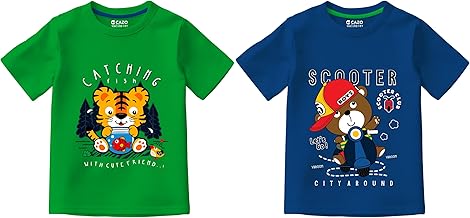 Cazo Boys Cotton Printed T-Shirt Combo Pack of 2 | Cartoon Graphic Tees | Soft & Comfortable Casual Wear for Kids (Multicolor)