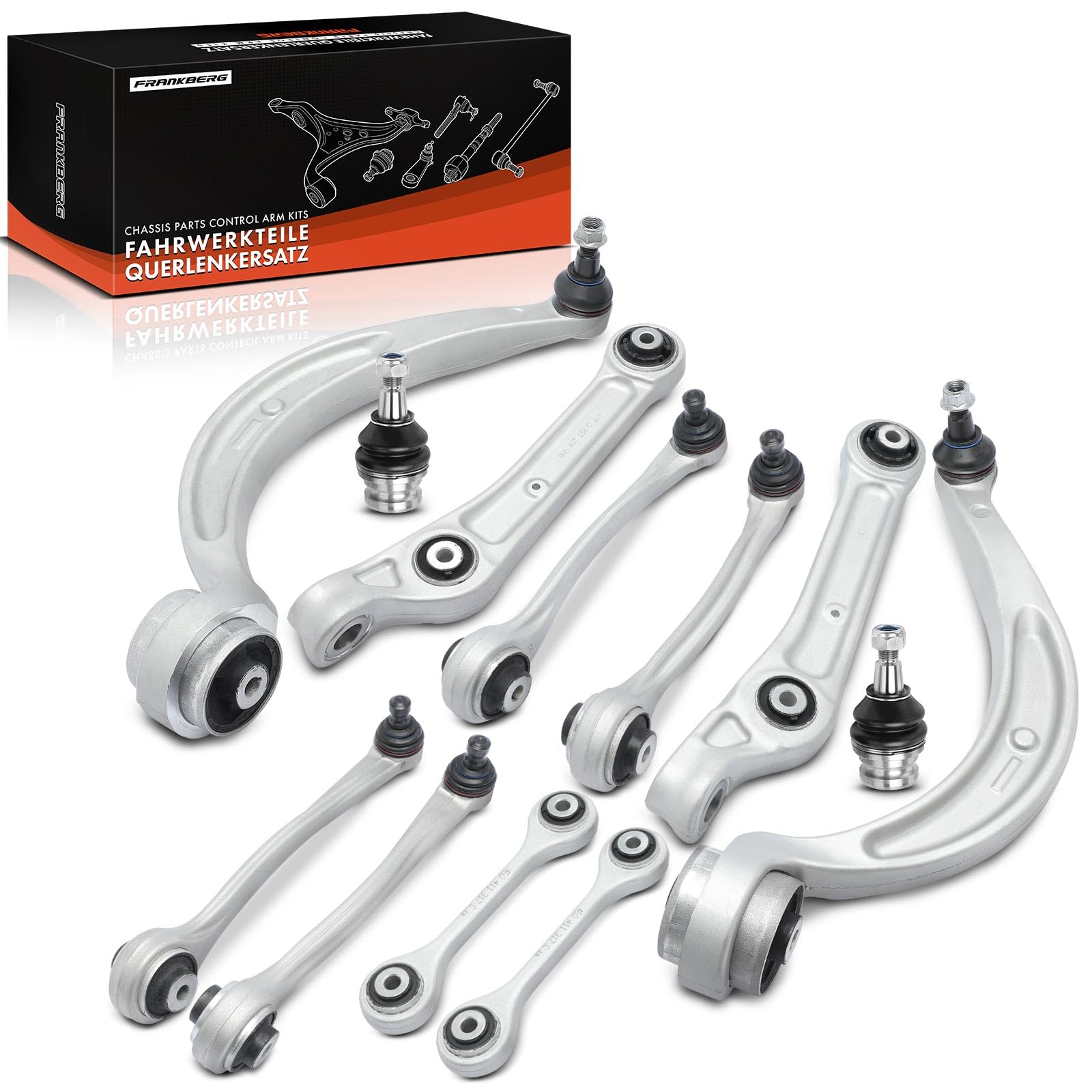 Frankberg 2x Asta di accoppiamento + 2x Giunto di supporto Giunto di Guida + 8x Braccio di controllo Compatibile con A4 Avant 8W5 8WD A5 Sportback F5A F5F A4 8W2 8WC A5 Cabriolet F57 F5E 8K0411317C