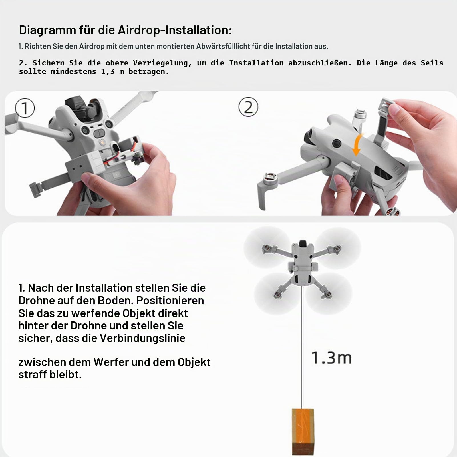 RC-Drohnen-Airdrop-System für 4 Pro-Drohnen, Leicht, Robust, Sicher, mit 100 G Nutzlast, Einfache Installation, USB-Aufladung