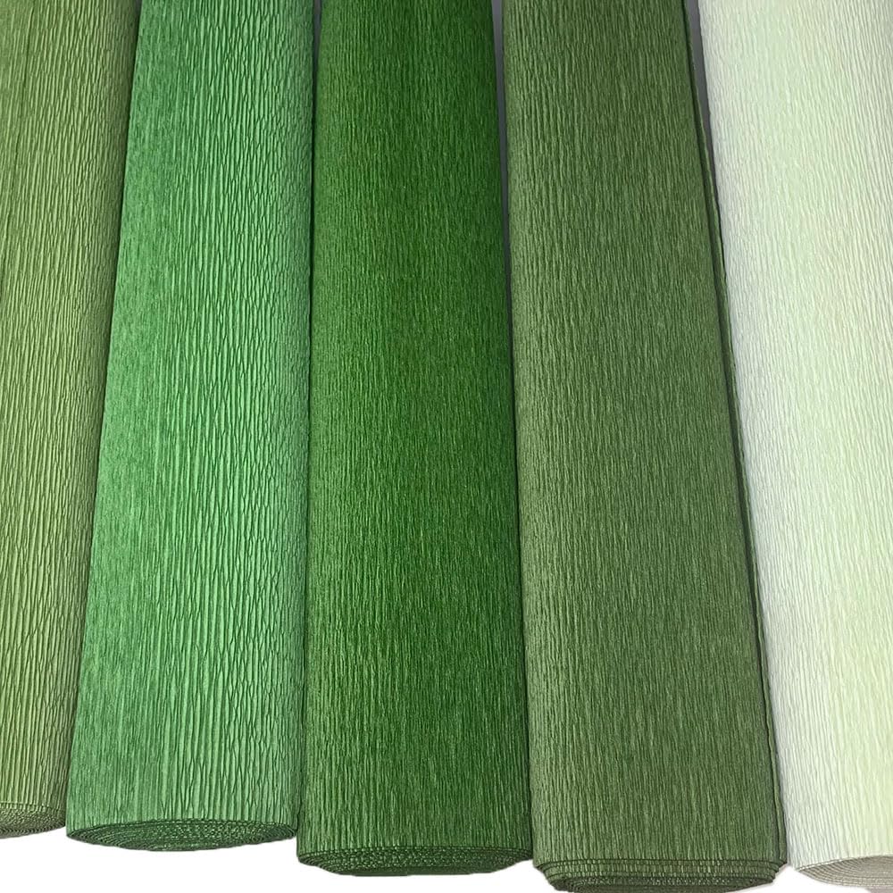 FloristryWarehouse Italian Crepe Paper Green Colour Mix Pack 5 x 180g Rolls
