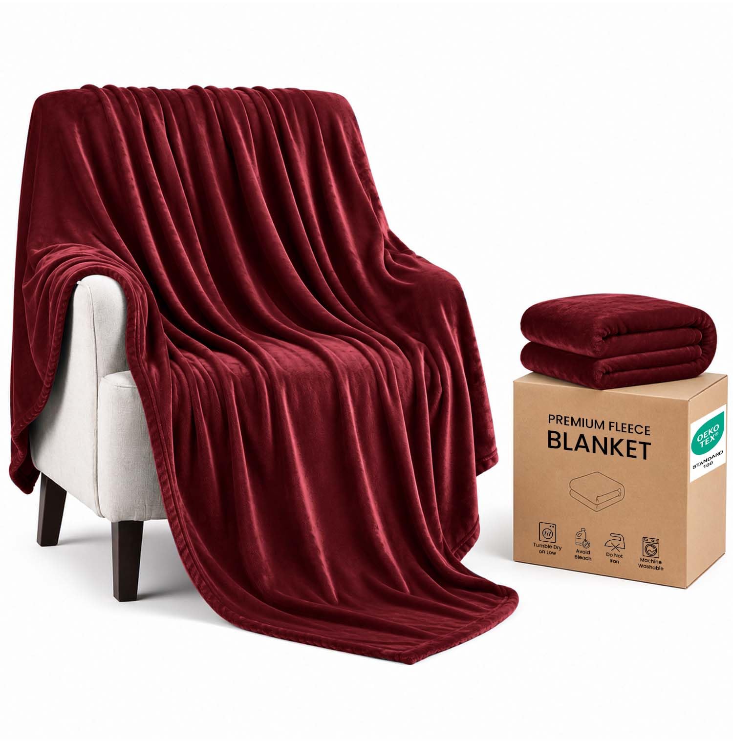 IR Imperial Rooms Fleece Blanket Large Throw - Burgundy, King 230X270 Cm