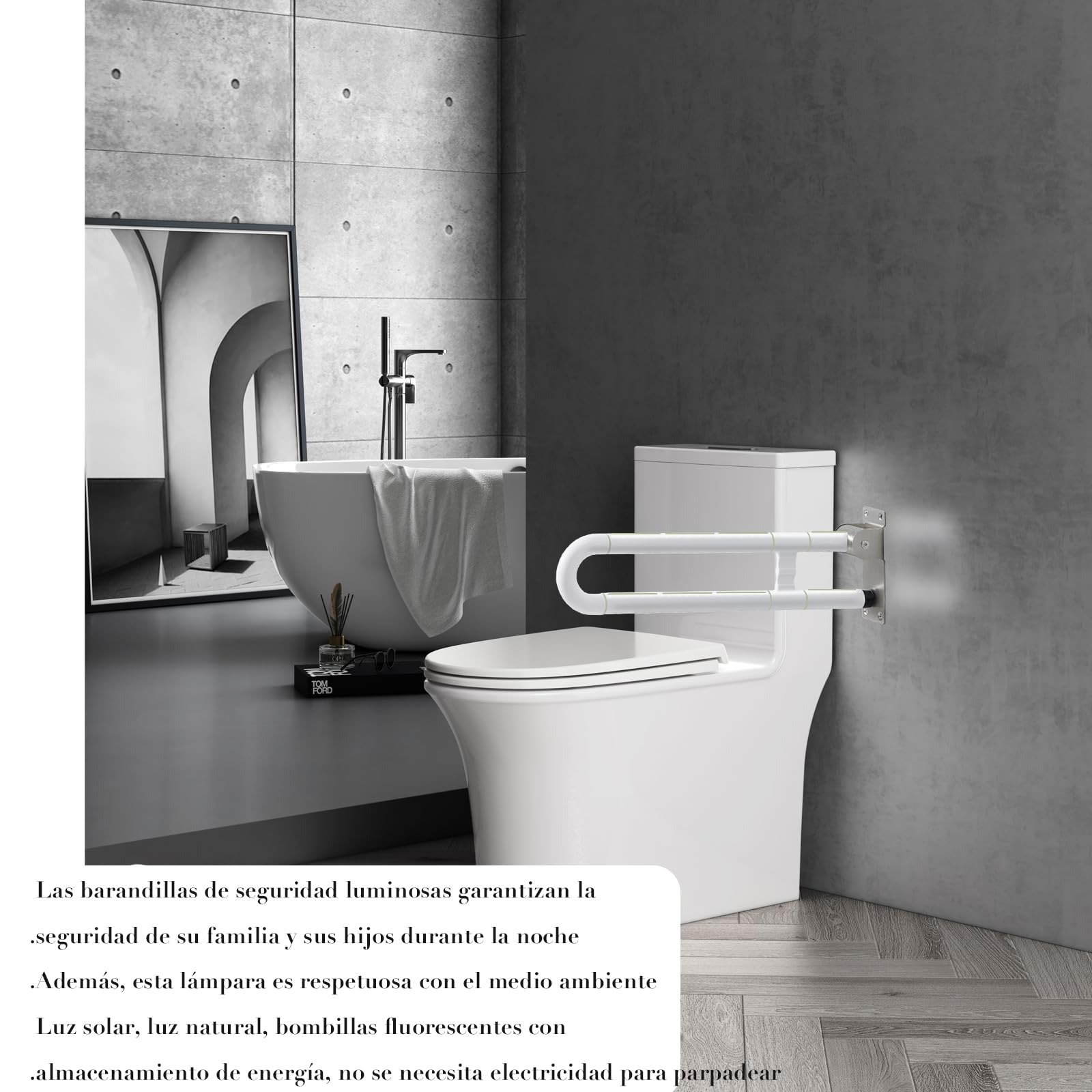 Tirador de soporte de pared para inodoro, 60 cm, para personas mayores, discapacitados, asa de soporte de pared plegable, ayuda para levantarse, asas antideslizantes para personas mayores (blanco）