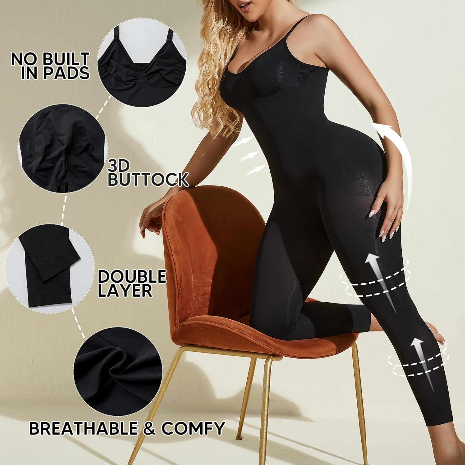 Unitard Jumpsuits for Women Tummy Control Capri Bodysuits Cropped Yoga Body Suit Compression Jumpsuits - Image 5