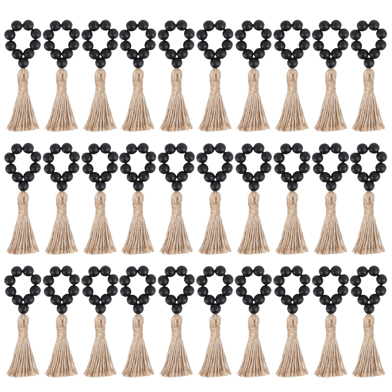 Jazuaiao Farmhouses Styles Elastic Napkin Rings Functional Tasseled Wood Bead Napkin Rings for Themed Table Setting Wood