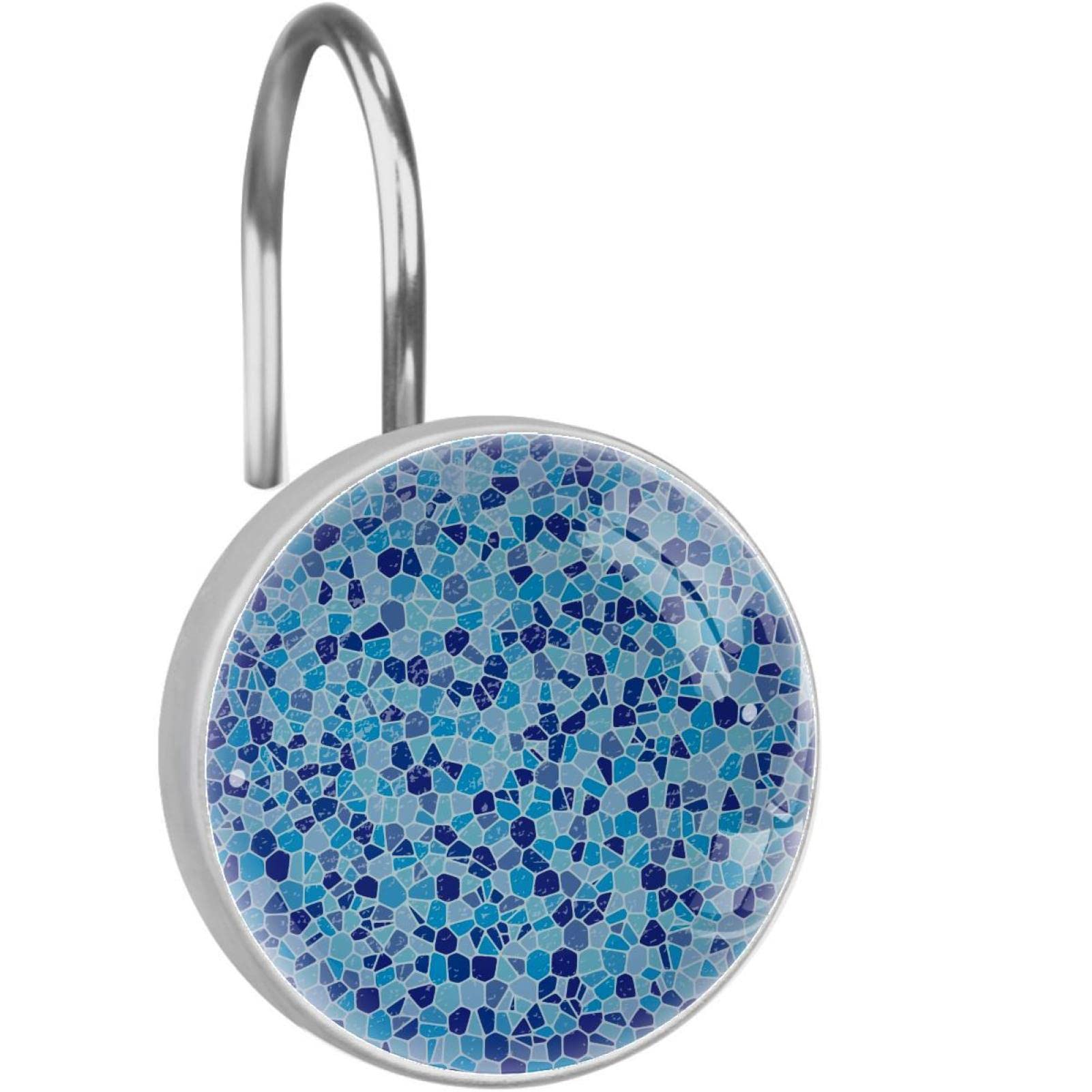 Anneaux pour rideau de douche en acier inoxydable durable orné d'art géométrique bleu