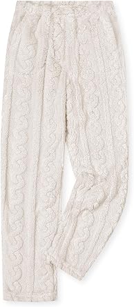 Umeyda Girls Womens Fuzzy Pajama Pants Elastic Waist Fleece Plush Loungewear Pj Pants with Pockets, 6Years-XL