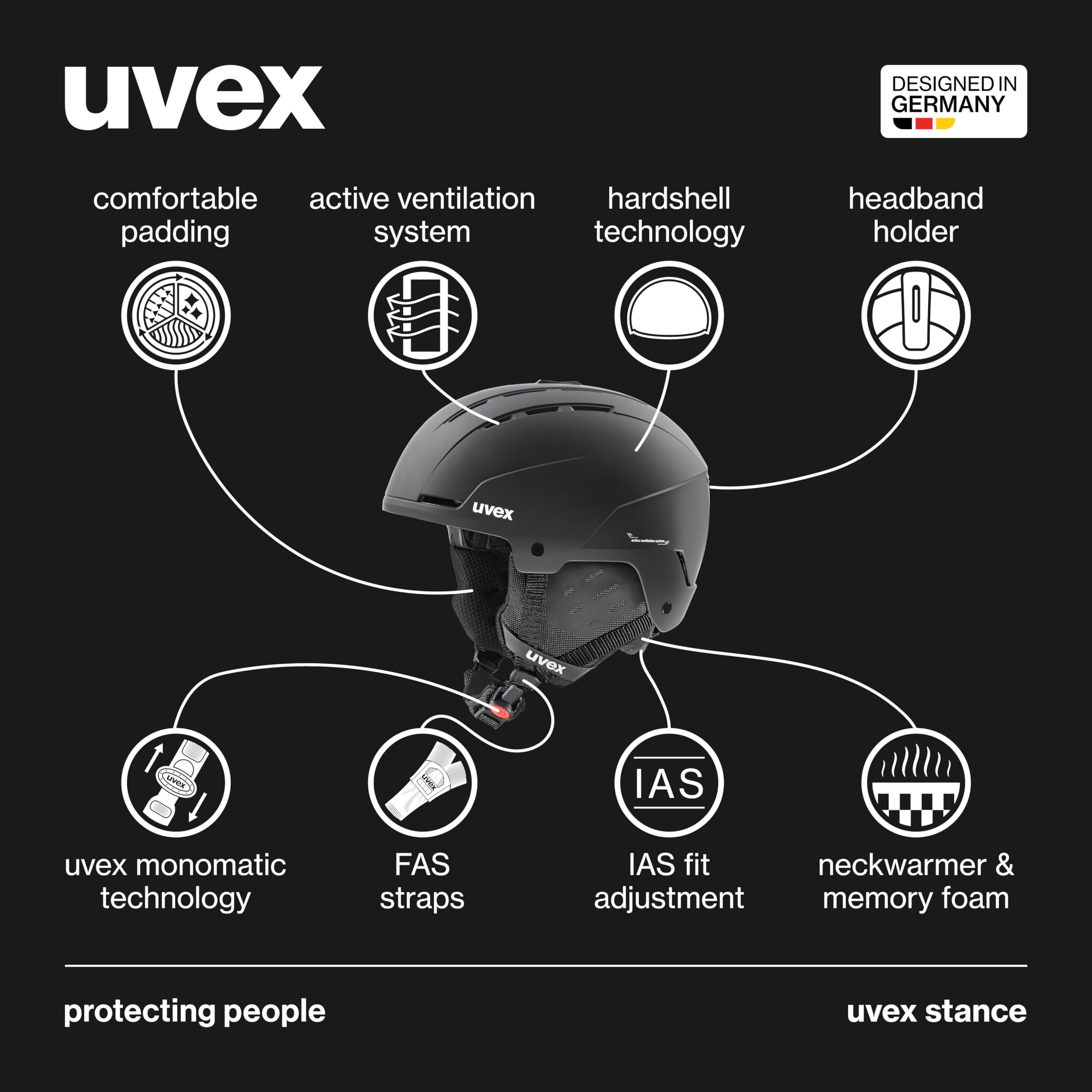 uvex stance, casco da sci Unisex adulto, black matt, 58-62 cm