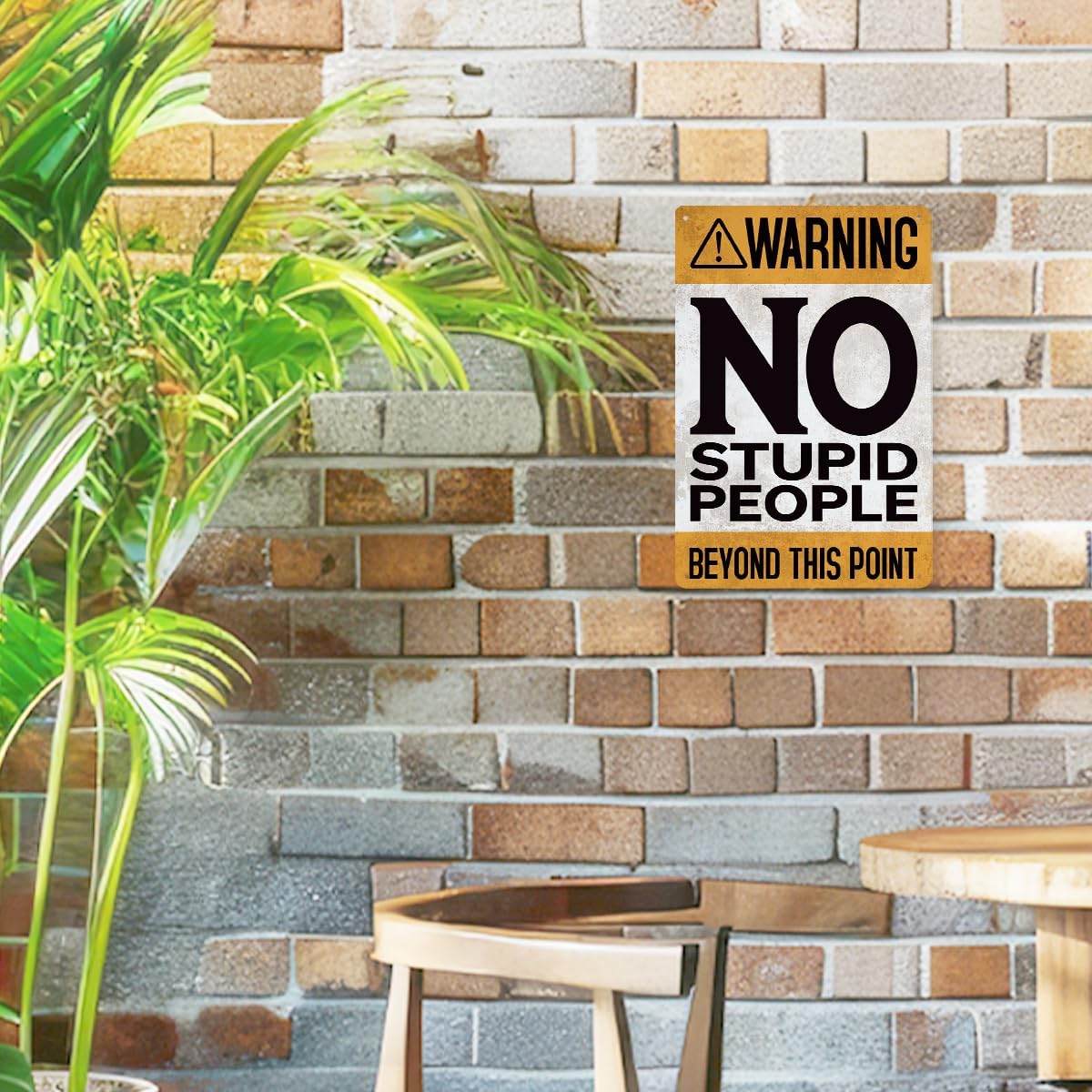 Warning No Stupid People Funny Sign, Vintage Metal Tin Signs, Man Cave Sign, Garage Wall Art, Funny Man Cave Signs, Office Decor, Christmas Gift for Dad, Farmhouse Wall Art, 11.8 * 7.9Inch image 4