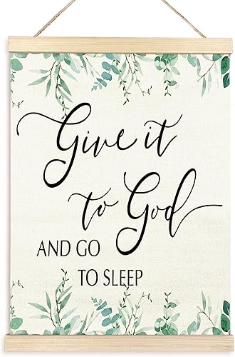 TAEDIN Marco para colgar pósteres, letrero con texto en inglés "Give It to God and Go to Sleep", lienzo de madera de granja cristiana, impresión de