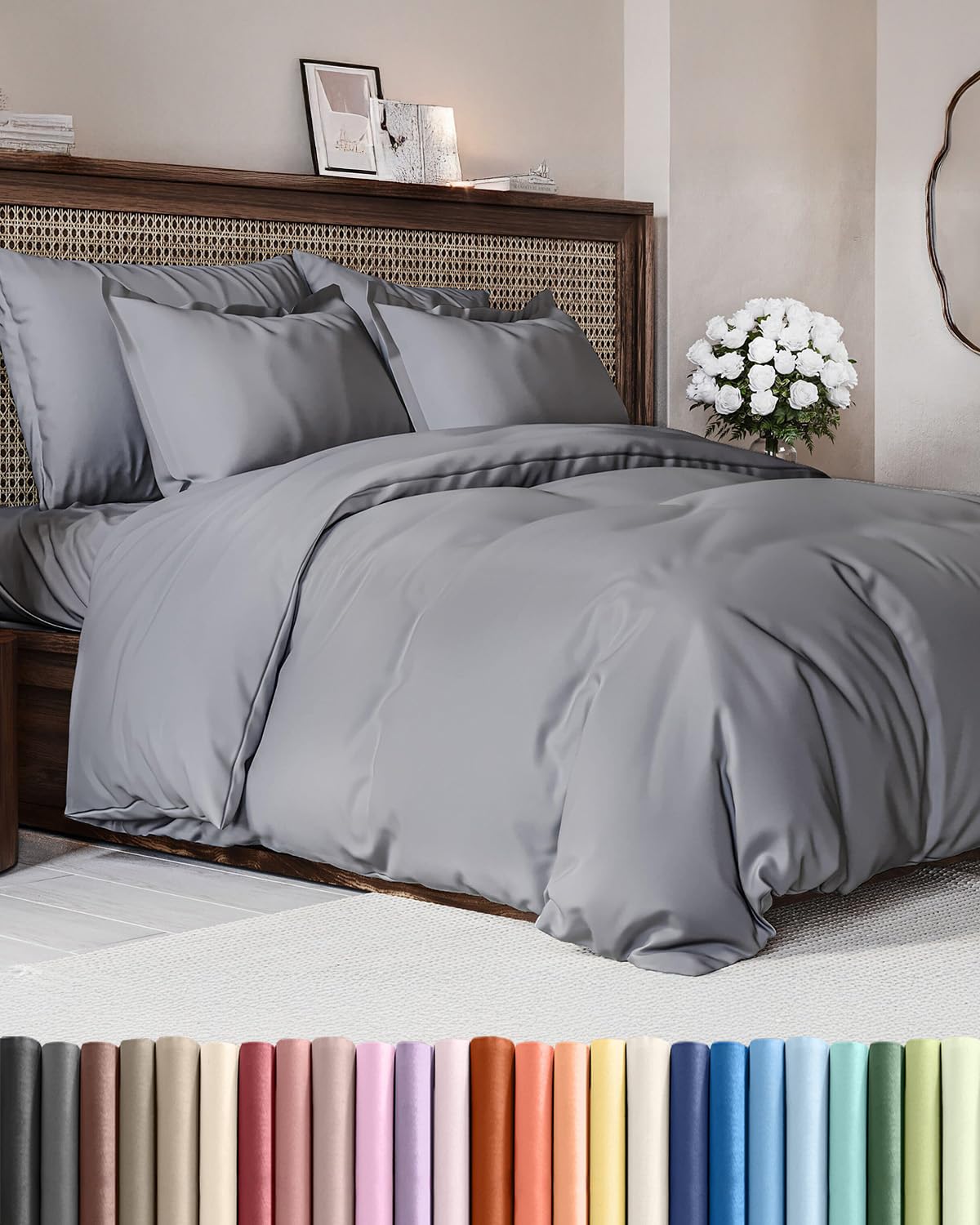 duvet cover queen size - extra soft queen size duvet cover - lightweight & breathable - easy care & fade free with zipper closures & ties - 90" x 90" inches - (steel blue) comforter not included