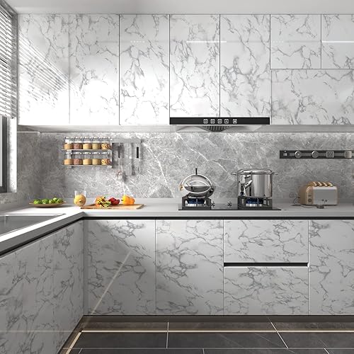 Miniatura 3 de Papel de contacto de mármol rosa claro de 35 x 196 pulgadas, papel de contacto para despegar y pegar, papel de pared con aspecto de mármol, vinilo