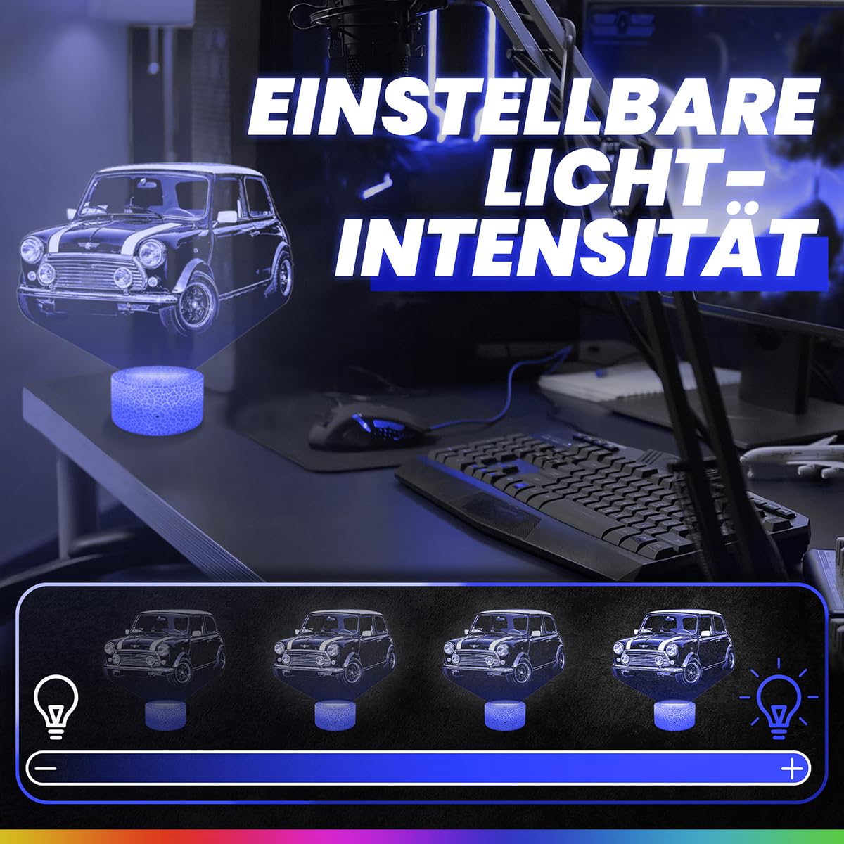 Lampephoto.fr - Auto Mini 3D Lampe, Touch Nachtlicht, Auto Geschenk, 3D Led Illusion Geschenkidee Weihnachten Geburtstag Junge und Mädchen, Dekoration Kinder und Erwachsenenzimmer