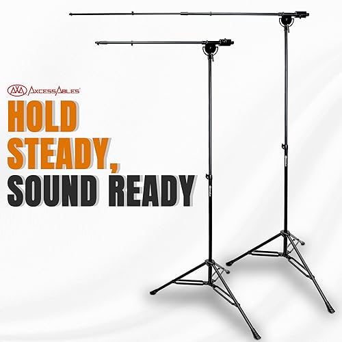 Miniatura 4 de AxcessAbles AXCMB-T Soporte de micrófono resistente con base de trípode ponderada  Soporte de micrófono superior de 80.5 pulgadas de altura  Soporte