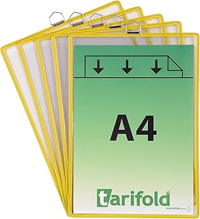 Tarifold Es 154504 - Pack de 5 capas malas A4 porta-anúncios e documentos com anel de metal para pendurar, PVC moldura resistente, cor amarela