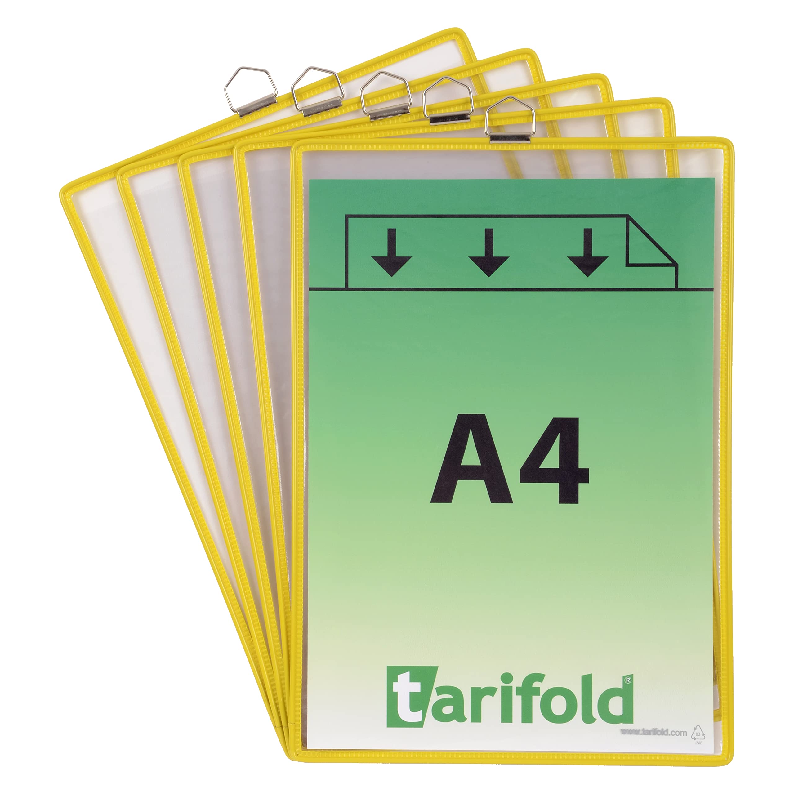 Tarifold Fr 154504 Pack of 5 A4 Hanging Pockets PVC with Metal Handle A4 Document Display Robust Steel Wire Frame Yellow (Pack of 5)