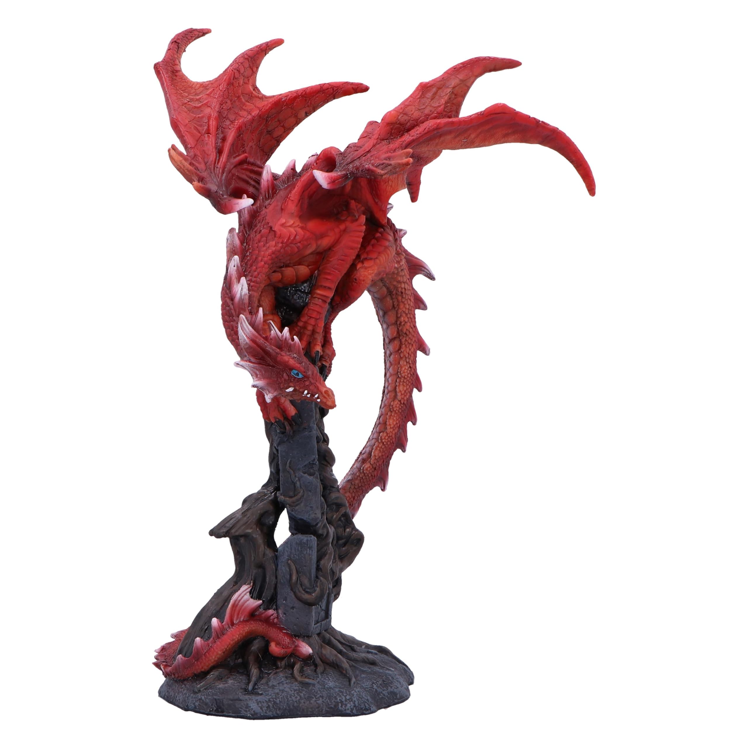 Nemesis Now Figura di radici draconiche 28,5 cm, resina, drago rosso su pietra, ornamento drago rosso, regalo da collezione, fuso in resina di alta qualità, sapientemente dipinto a mano
