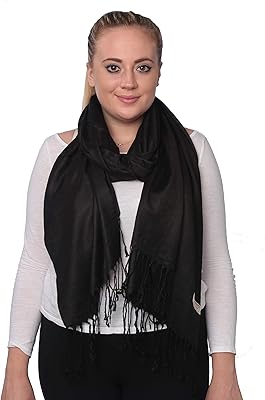 C-More Elegant Pashmina Silk Blend Soft Wrap Scarf Shawl For Women -30+ Solid Colors (Black)