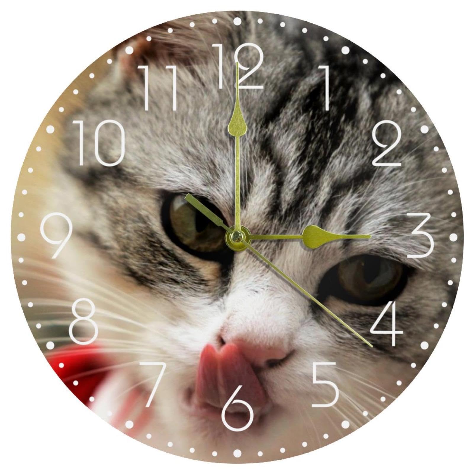 Horloge ronde acrylique chat au design épuré et finition haut de gamme