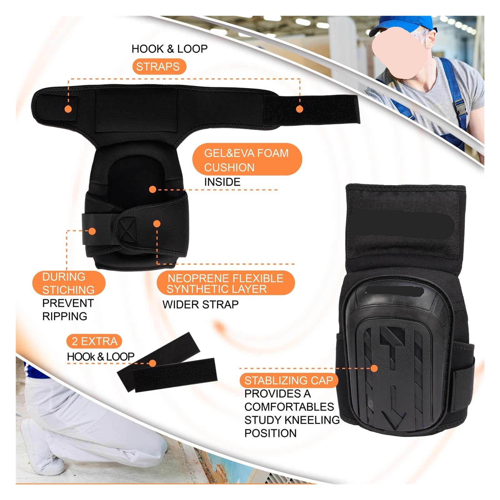 Genérico Rodilleras for Trabajo, construcción, jardinería, Pisos y Limpieza con Tapa Antideslizante Resistente: Gel Suave Acolchado de Espuma(Black)