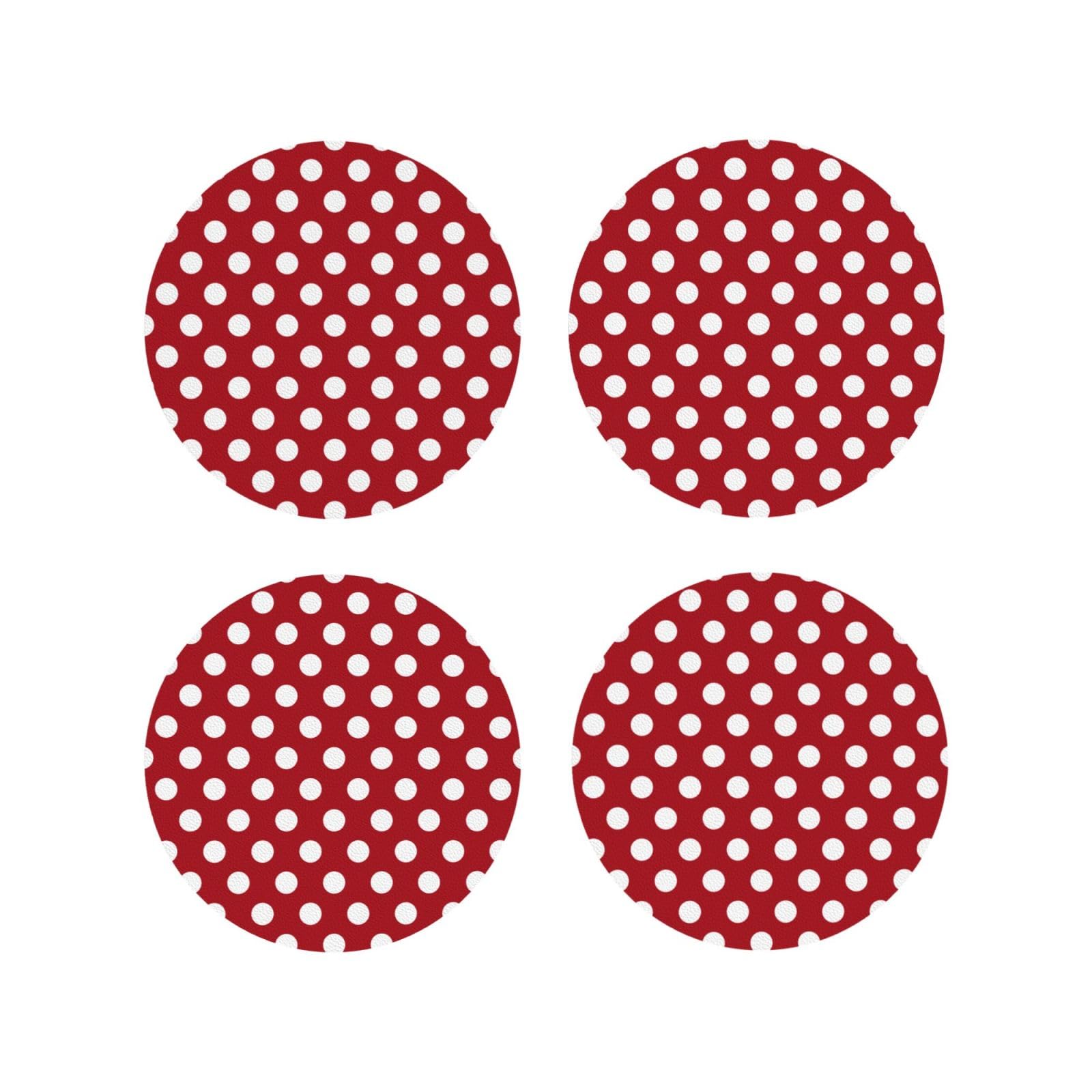 Smazdfxx Women's As Pic Leather Coasters Set Of 4 - Red Polka Dot Print G Lightweight Drink Coasters For Desk