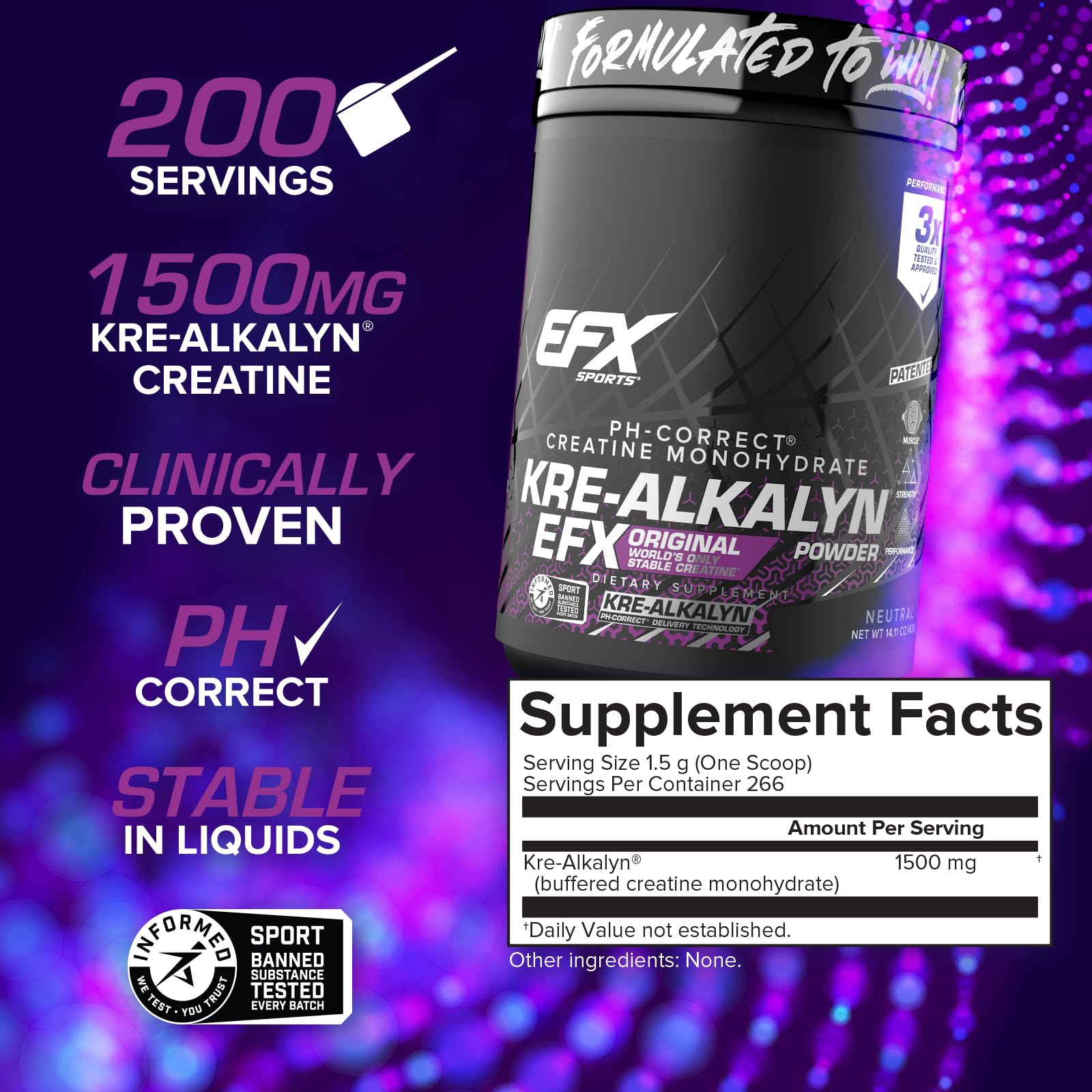 EFX Sports Kre-Alkalyn EFX Powder | pH Correct Creatine Monohydrate Powder Supplement | Strength, Muscle Growth & Performance | 266 Servings (Unflavored) — Amazon image 3