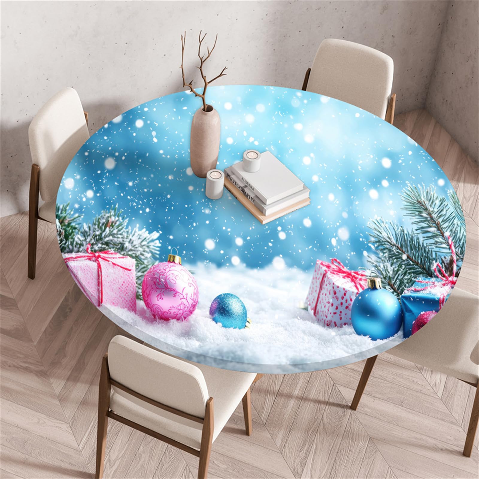 Muiuou Waterproof Elastic Fitted Round Tablecloth,Flower Printing Reusable Waterproof Oil-Proof Wipeable Circle Tablecloth,for Dinning Room Kitchen Picnic Decoration (Diameter 100cm,Style 14)