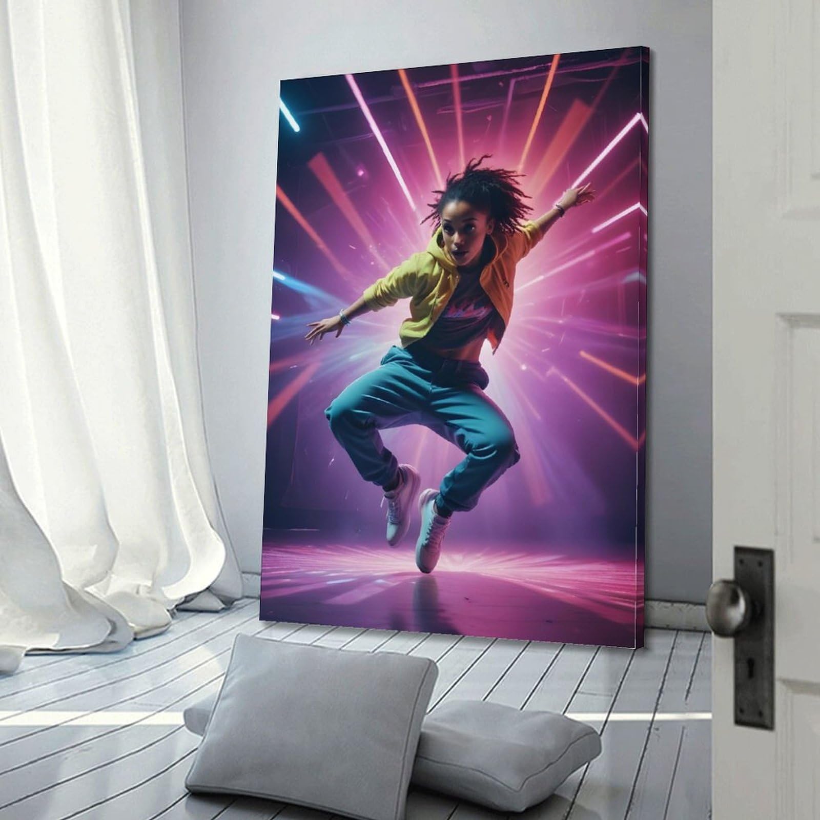 ZLQYHW Poster di danza di strada, hip-hop, ballerina B-girl, decorativo, per camera da letto di famiglia, opera d'arte, 60 x 90 cm
