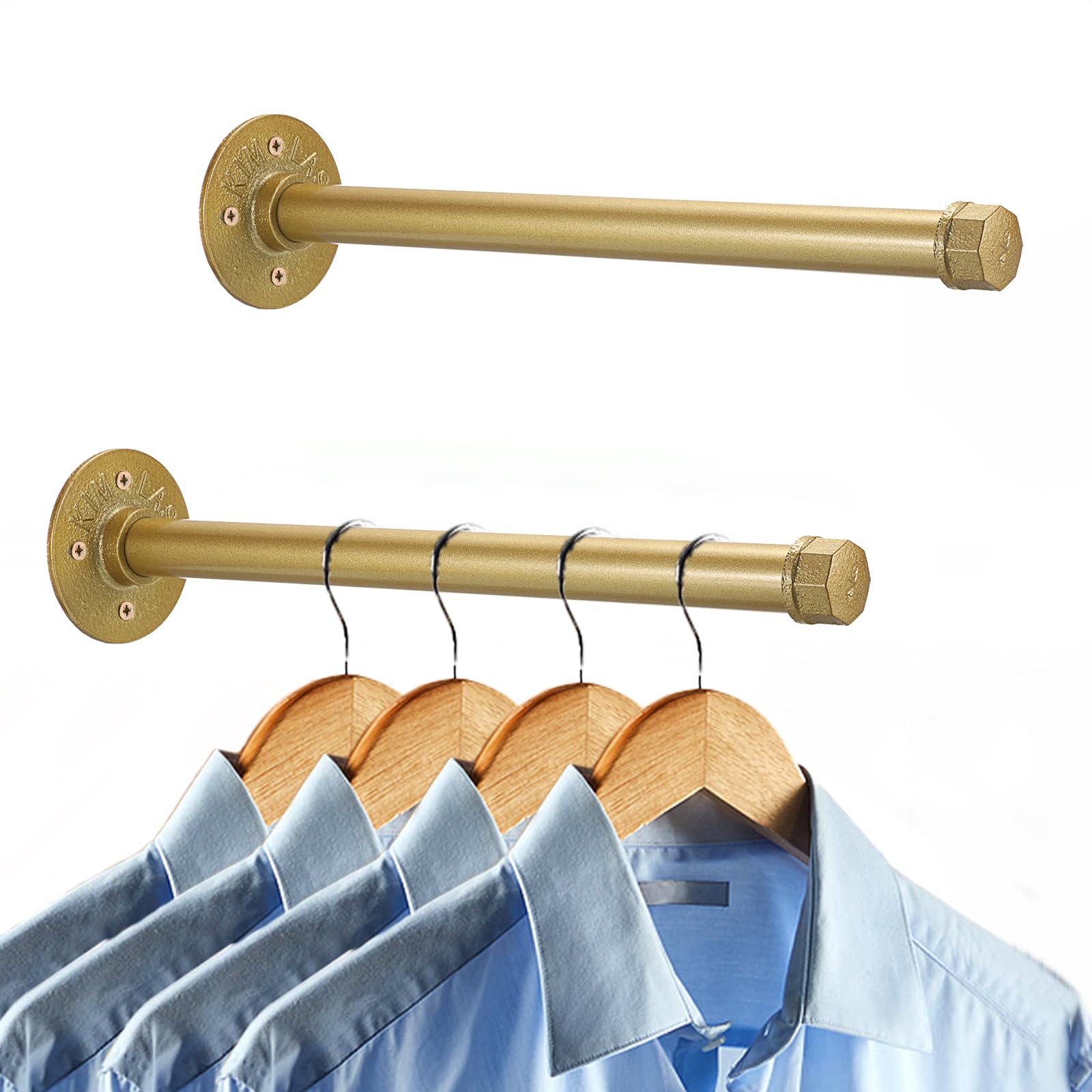 Sumnacon Kleiderstange aus industriellem Rohr, robust, rustikal, Metall, mit Schrauben, Wandmontage, für Schlaf-, Badezimmer, Kleiderschrank, Boutique, Bekleidungsgeschäft, Gold, 2 Stück, 35,6 cm