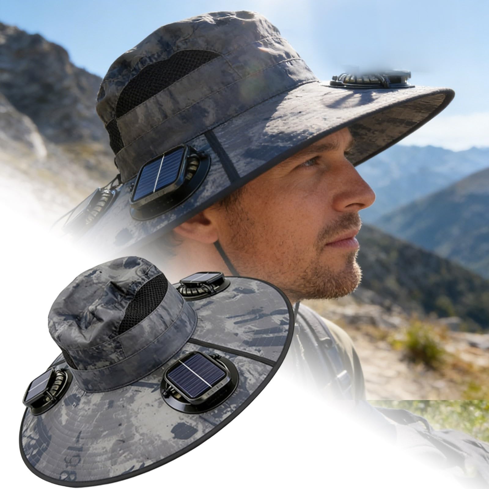 2026 Innovativo cappello da sole con sistema di raffreddamento integrato grazie a tre ventole, ricarica USB a energia solare per una protezione ottimale UPF 50+ per tutte le attività all'aperto