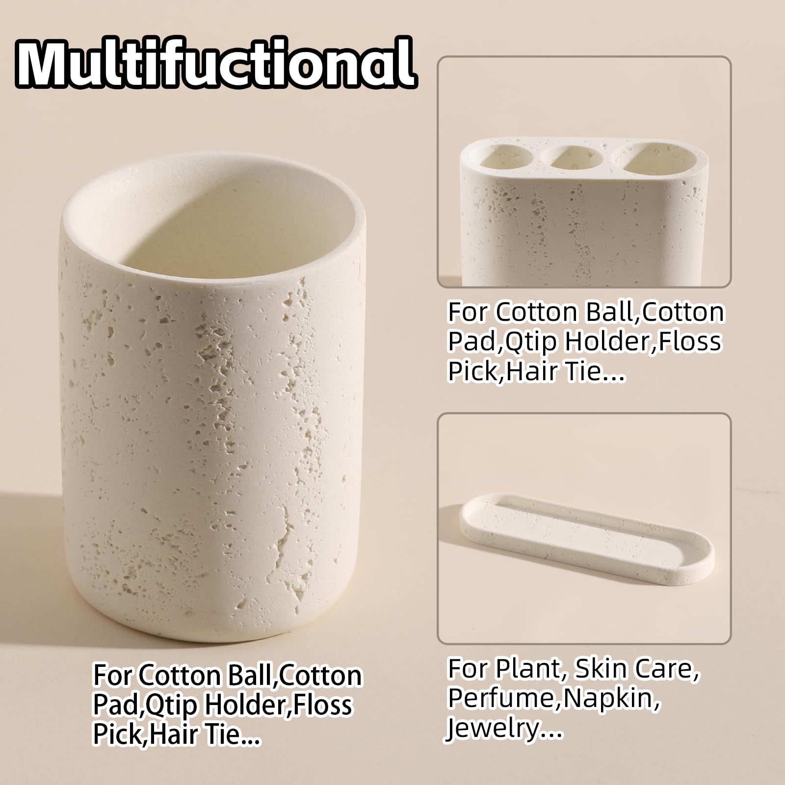 Juego de accesorios de baño, juego de 4 soportes para cepillos de dientes, incluye 3 ranuras para cepillo de dientes eléctrico y soporte para pasta de dientes, 2 vasos y bandeja para baño 5
