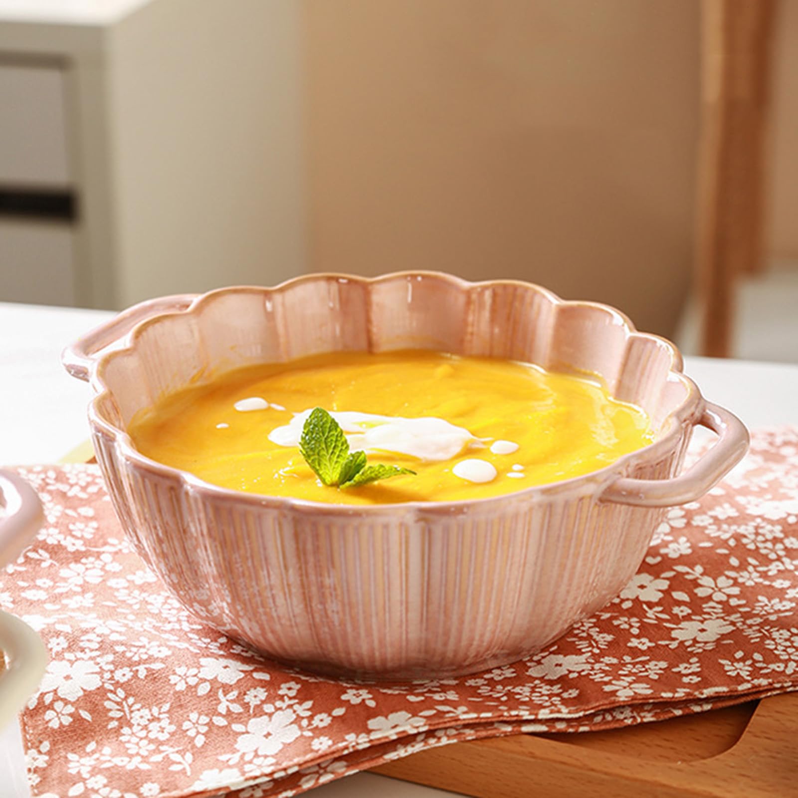 Rosa,M, Große Tiefe Lasagneform, Runde Auflaufform Aus Keramik Mit Griff Ramenschale Mikrowellen Ofenfest Backgeschirr Porzellan Für Ofen Küche