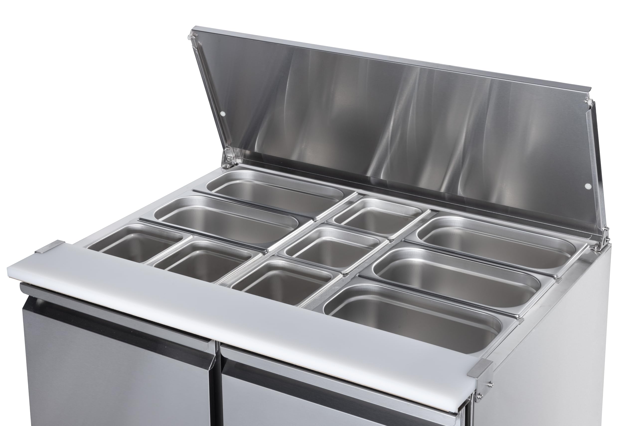 METRO Professional Saladette refrigerata GSA3600GN, acciaio inox, 90 x 70 x 88.8 cm, 239 L, con 10 vaschette GN, con serratura, argento (Con vaschette GN)