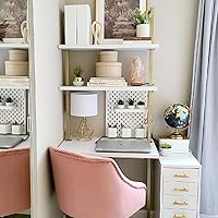 QIUTMER 3-Shelf Industrial Wall Mount Ladder Desk - Gold & White Small Computer Writing Desk for Home Office Small Spaces (30x20x73")