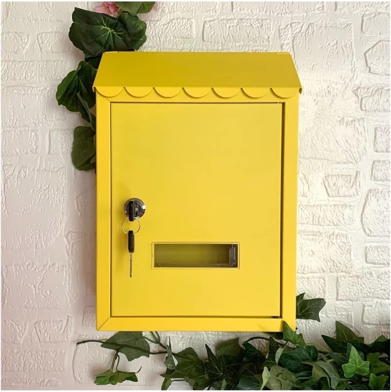 ARDEMA Letterbox Posts Wall Mount Mailboxes Package Lockers Galvanized Steel Mail Drop Collection Boxes 11.8×8.3×2.75 Inch (Color : Yellow)