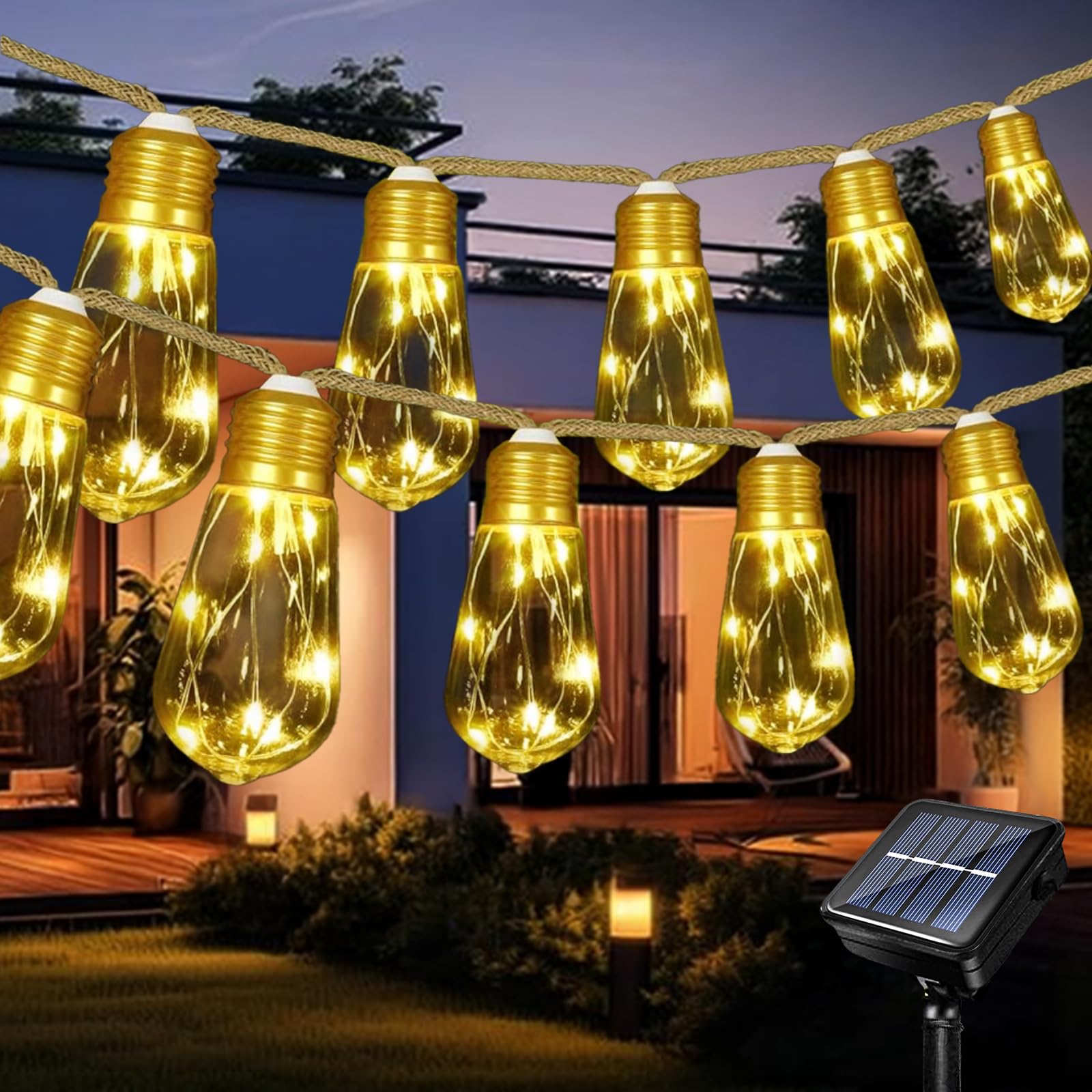 Acxilexy Solar Lichterkette Aussen mit 10 Bruchsicher Glühbi