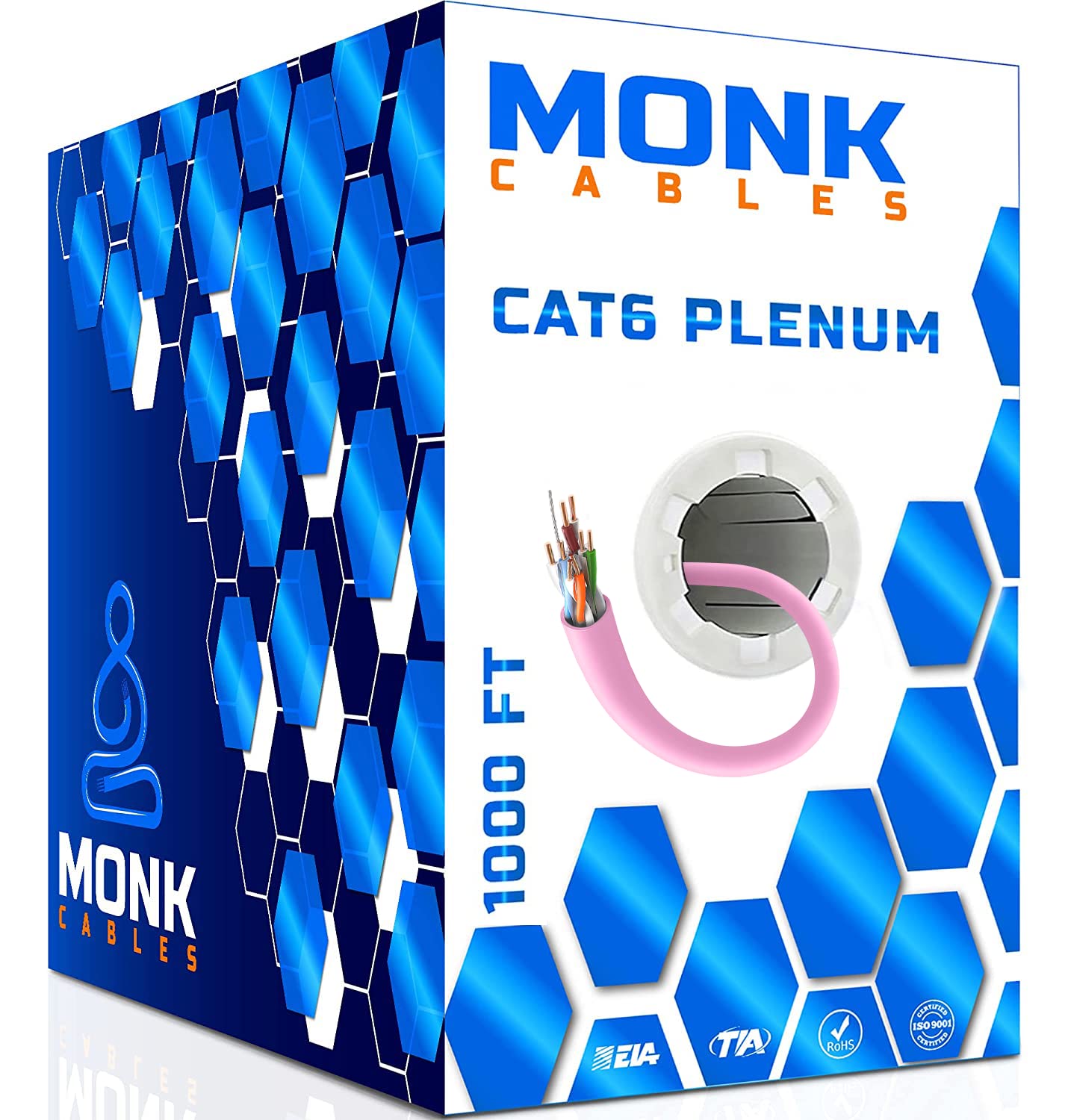 (2) MONK CABLES | CAT6 Plenum Cable 1000ft | UTP, 23AWG, 550MHz | DSX-8000 Certified | Most Certified Cable of The Whole Market (Pink) (BID IS PER ITEM, LOT IS FOR 2 BOXES OF CABLING TOTAL.)