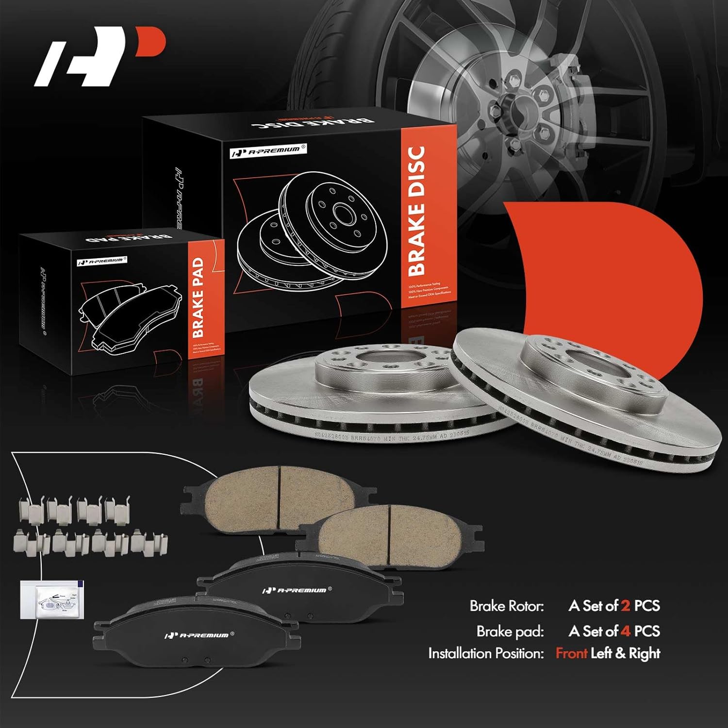 A-Premium 11.10 inch (281.9 mm) Front Vented Disc Brake Rotors + Ceramic Pads Kit Compatible with Select Ford Models - Windstar 1999 2000 2001 2002 2003, 6-PC Set