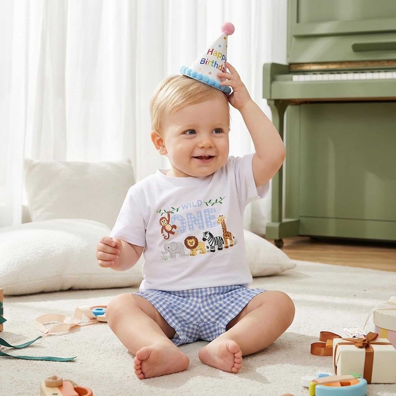 Toddler Baby Boy Girl First Birthday Outfit Short Sleeve Shirt Plaid Shorts Sets Summer Birthday Clothes 2Pcs - Image 3