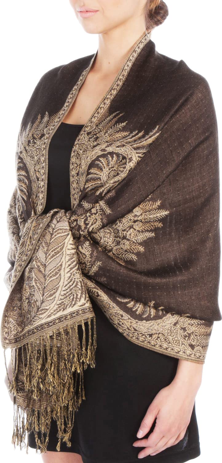 Sakkas 70" x 28" Big Paisley Jacquard Layered Woven Pashmina Shawl/Wrap Stole