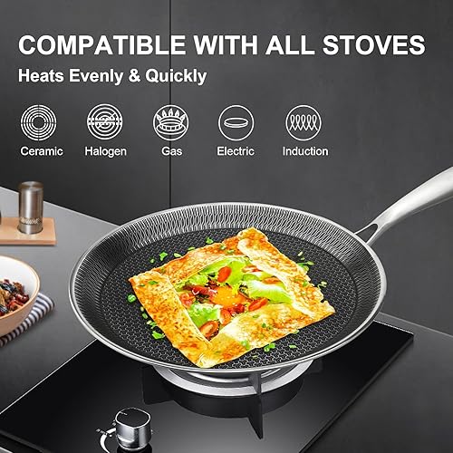 Miniatura 6 de Sartén antiadherente para crepas, sartén de acero inoxidable de 11 pulgadas, sartén plana con revestimiento de panal Tawa Dosa Tortilla Omelet